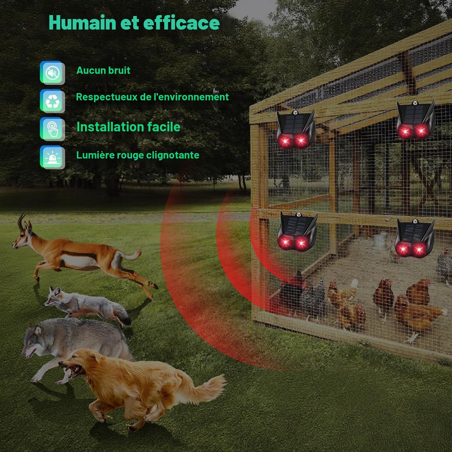 Repulsif Chat, Répulsif Chat Extérieur Solaire Étanche avec Flash Lumineux Rouge, Anti Chat, Repulsif Chien Exterieur Puissant, Dispositif Visuel de Nuit pour Jardin