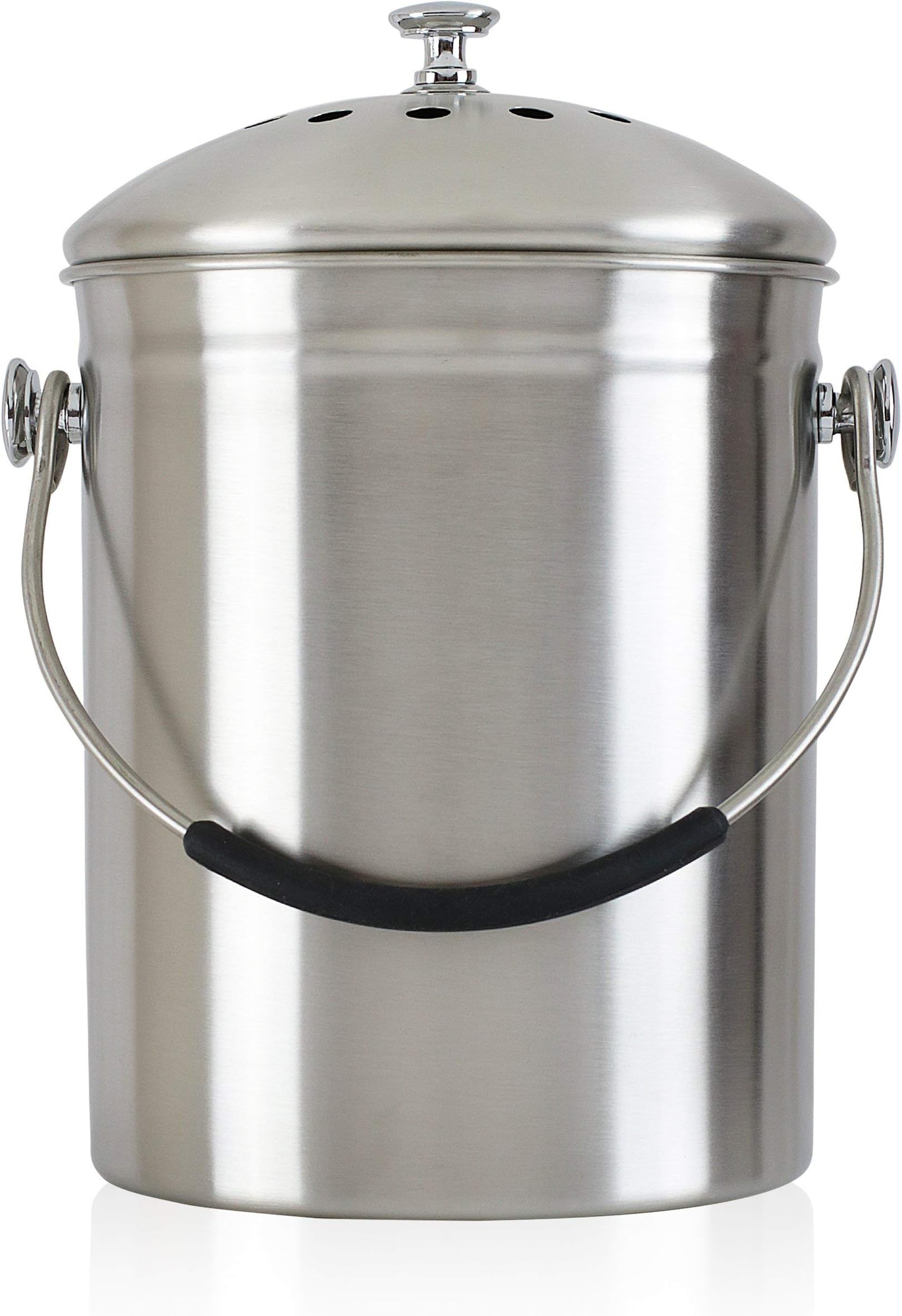 Kitchen Compost Bin - Countertop Pail Bucket Container with Lid - Indoor Counter Caddy Bins - Small Food Waste Composter - Surgical Grade Stainless Steel Scrap Trash Can - 1.3 Gal