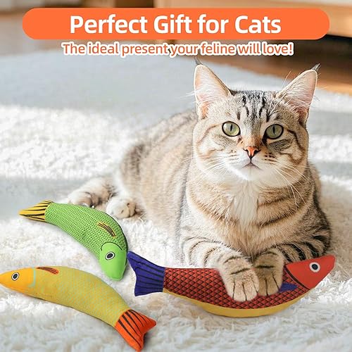 Miniatura 5 de Tocirelo Juguetes para gatos, peces con hierba gatera, paquete de 3 juguetes para pezones de gato para gatos de interior, juguete arrugado con