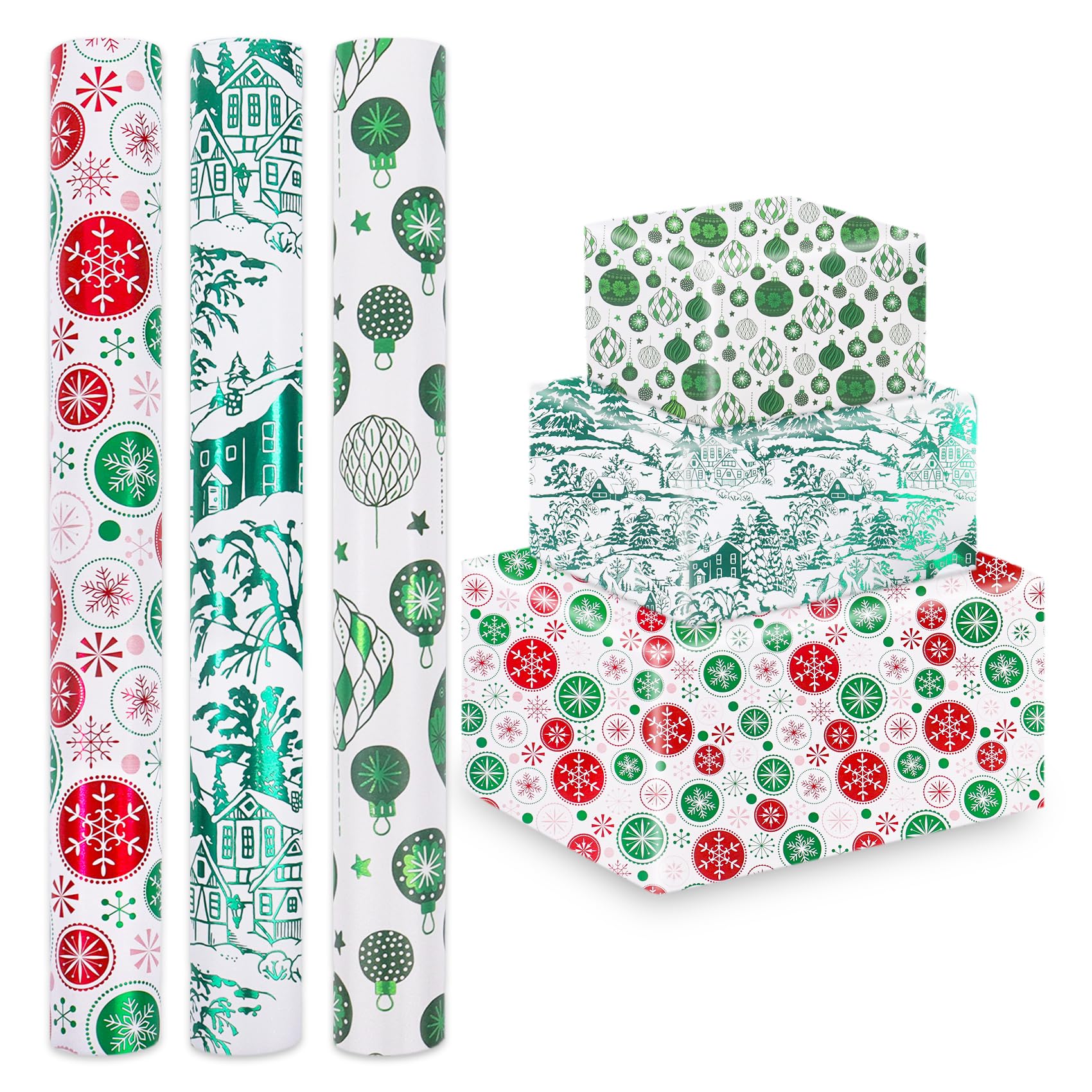3 Rolls 43cm× 3m Christmas Wrapping Paper Festive Wrapping Paper Christmas for Presents(02)