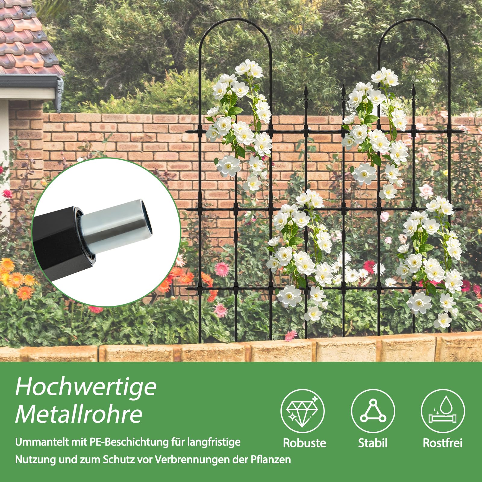 RELAX4LIFE Rankgitter Metall, 146 x 186 cm, Rankhilfe Garten, Gartenspalier für Kletterpflanzen, U-förmiges Spalier zum Stecken, Rosengitter rostfrei für Rosen, Efeu, Tomaten, Gartenzaun deko, Schwarz