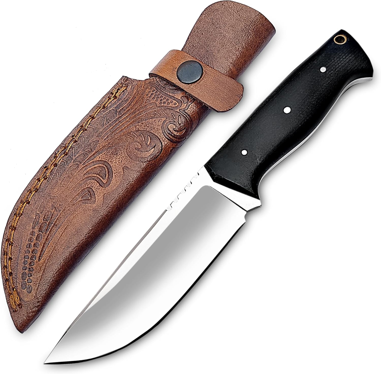 D2 Steel Hunting Knife 10 Inch Full Tang Fixed Blade with Leather Sheath, Razor Sharp Skinning Knife for Camping Bushcraft Survival Outdoor Gear for Men