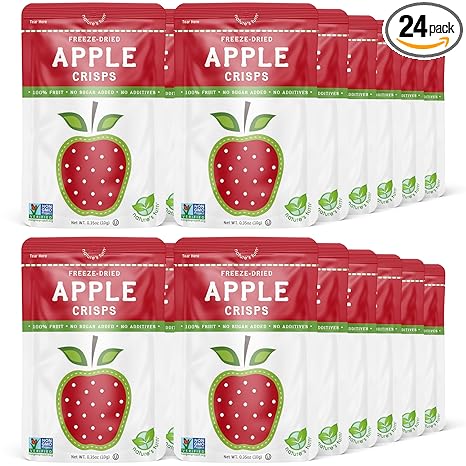 Nature’s Turn Freeze-Dried Apple Crisps – Healthy, Gluten-Free, Crispy & Delicious, Plant-Based Snack, Ideal for Cereal, Smoothies, School Lunches, & On-the-Go, Bags of 24 (0.35 oz Each)
