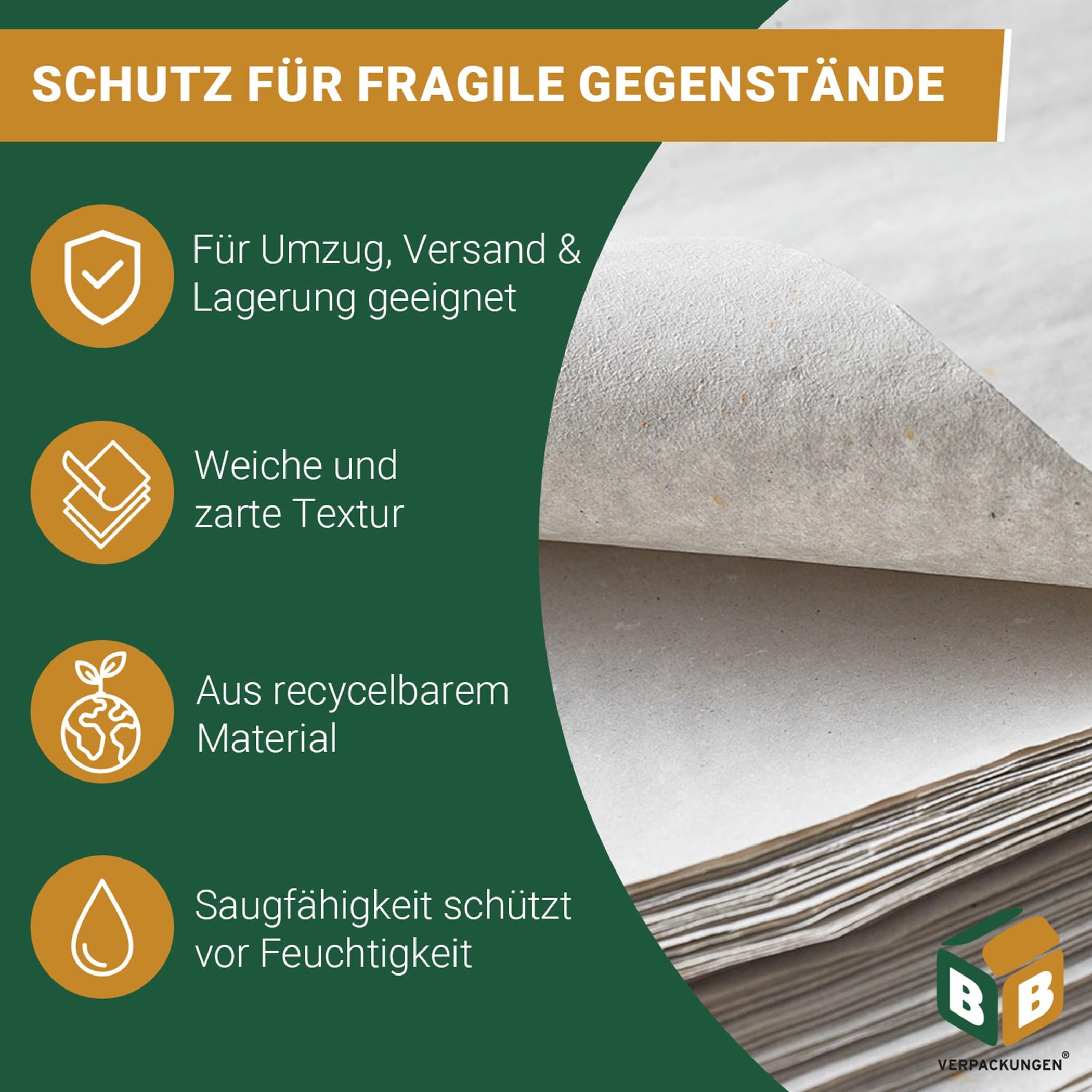 BB-Verpackungen 120 kg de papier de soie 75 x 100 cm 35 g/m² d'épaisseur (120 kg environ 4560 feuilles) | Papier d'emballage de qualité industrielle pour déménagement et expédition en matériau 100