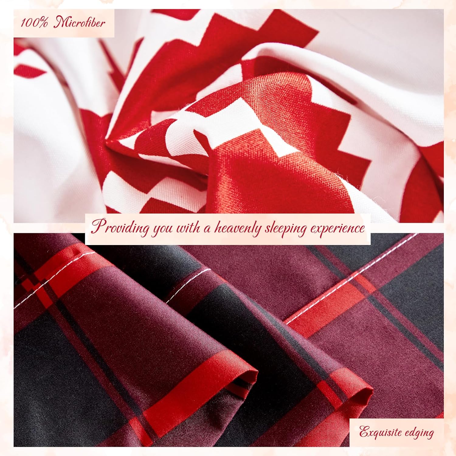 Tititada Christmas Red Bed in a Bag 7 Pcs Queen Size, Striped Snowflake Pattern Printed Bedding Comforter Set Warm for Winter(1 Comforter, 1 Flat Sheet, 1 Fitted Sheet, 2 Pillow Shams, 2 Pillowcases)