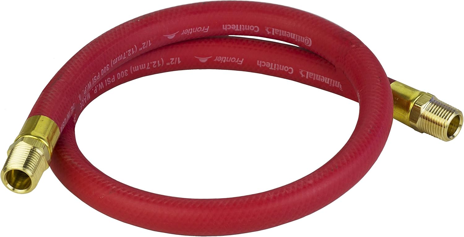 PneumaticPlus RED EPDM synthetic Rubber Air & Water Hose 1/4" ID x 0.53" OD with 1/4" NPT Male Fitting Connections (10 FT)