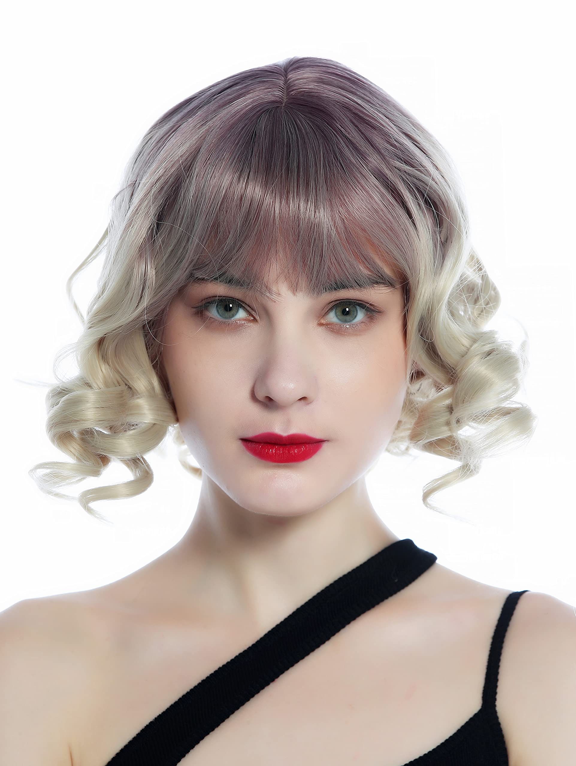 WIG ME UP, SZL0832-T-003 Ladies' Wig short bangs ringlets corkscrew curls ombre dark violet light blind - Image 2