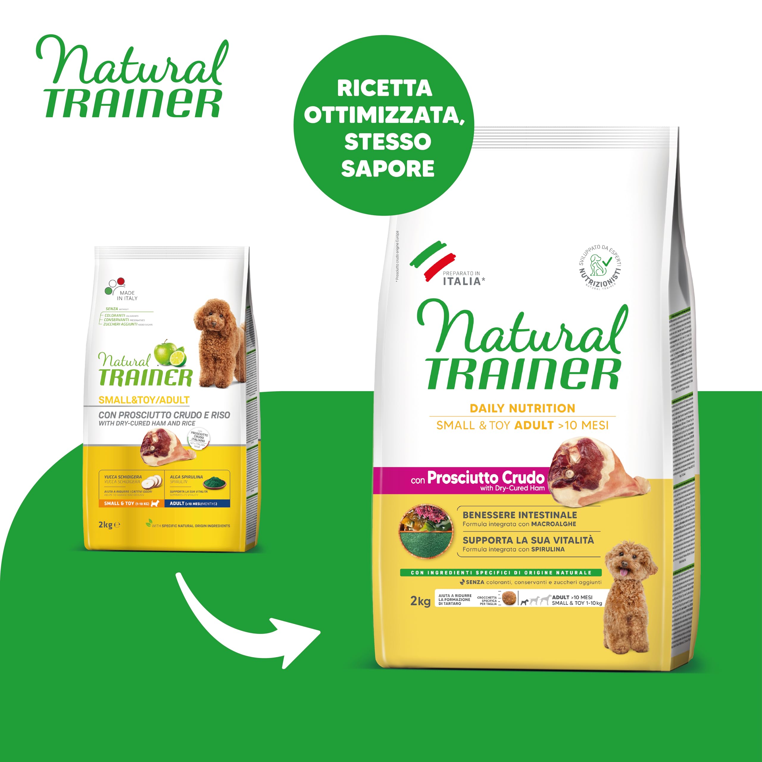 Trainer Natural Cibo per Cani Small and Toy Adult, Prosciutto Crudo, 2 Kg