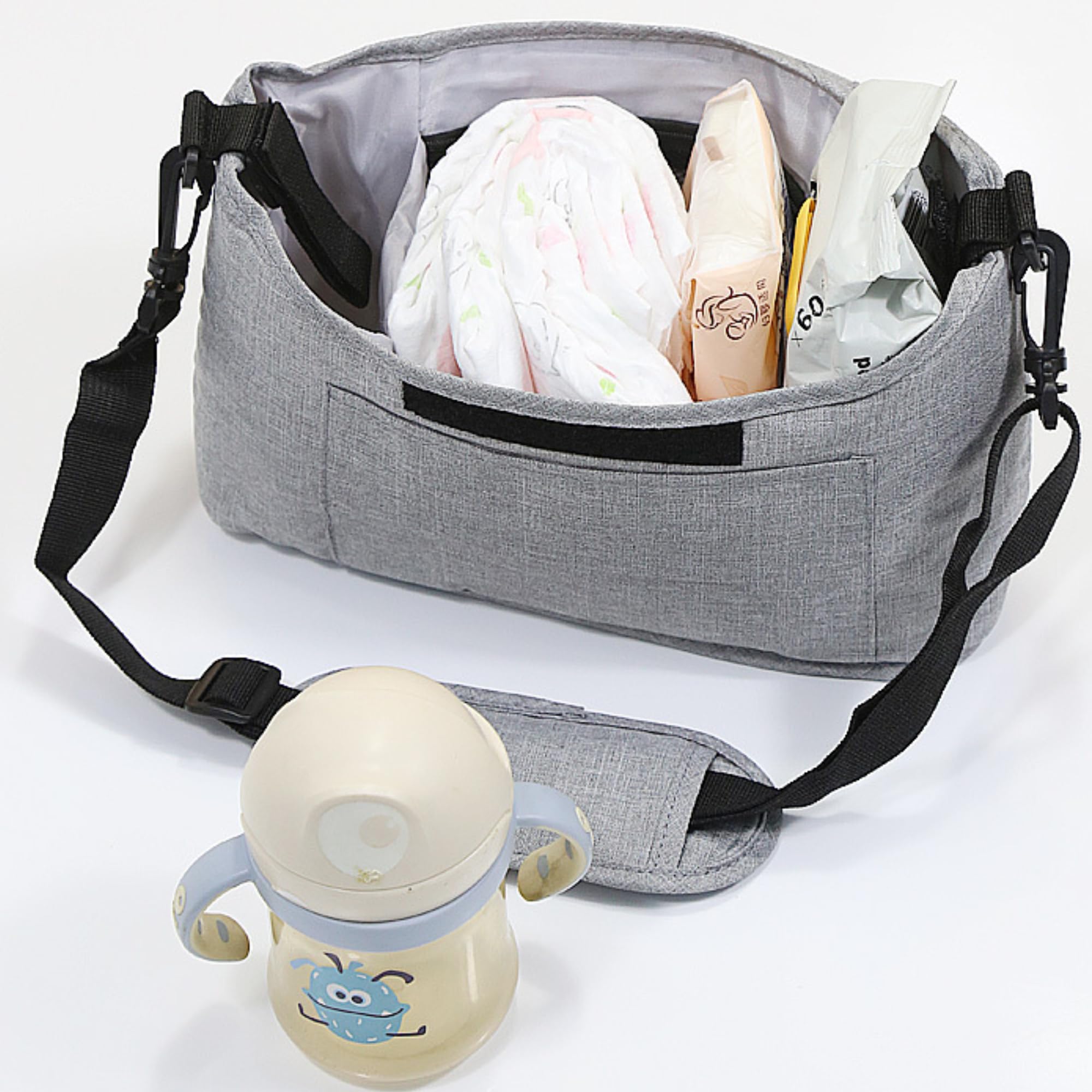 Borsa Organizer per Passeggino Universale Impermeabile con Portabicchieri (Grigio)