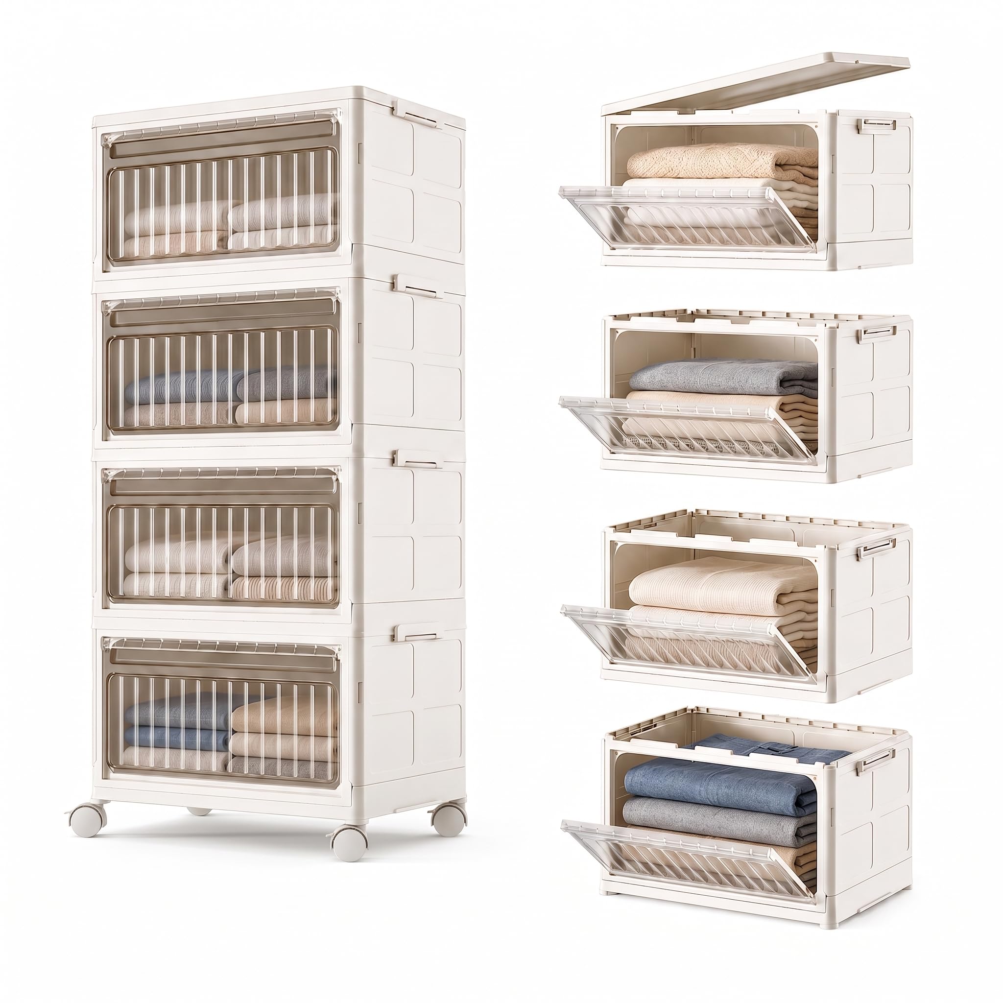Niubya Aufbewahrungsbox mit Deckel 26L x 4 Ebenen, Stapelboxen auf Rollen