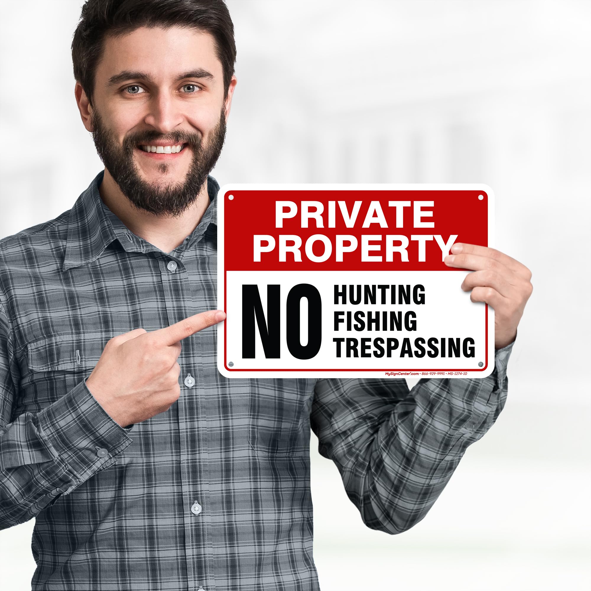Private Property No Fishing No Hunting No Trespassing Sign, 7x10 Inches, 55 mil thick HDPE (high density polyethylene), Made in USA by My Sign Center