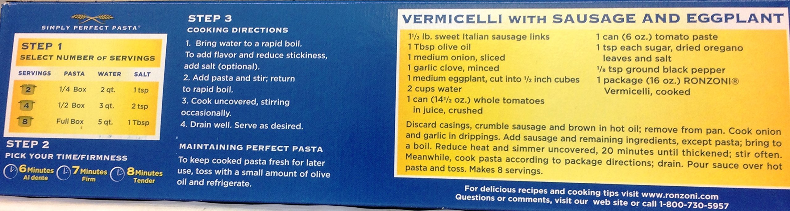 Ronzoni Vermicelli Macaroni 16 Oz. Pack Of 3.