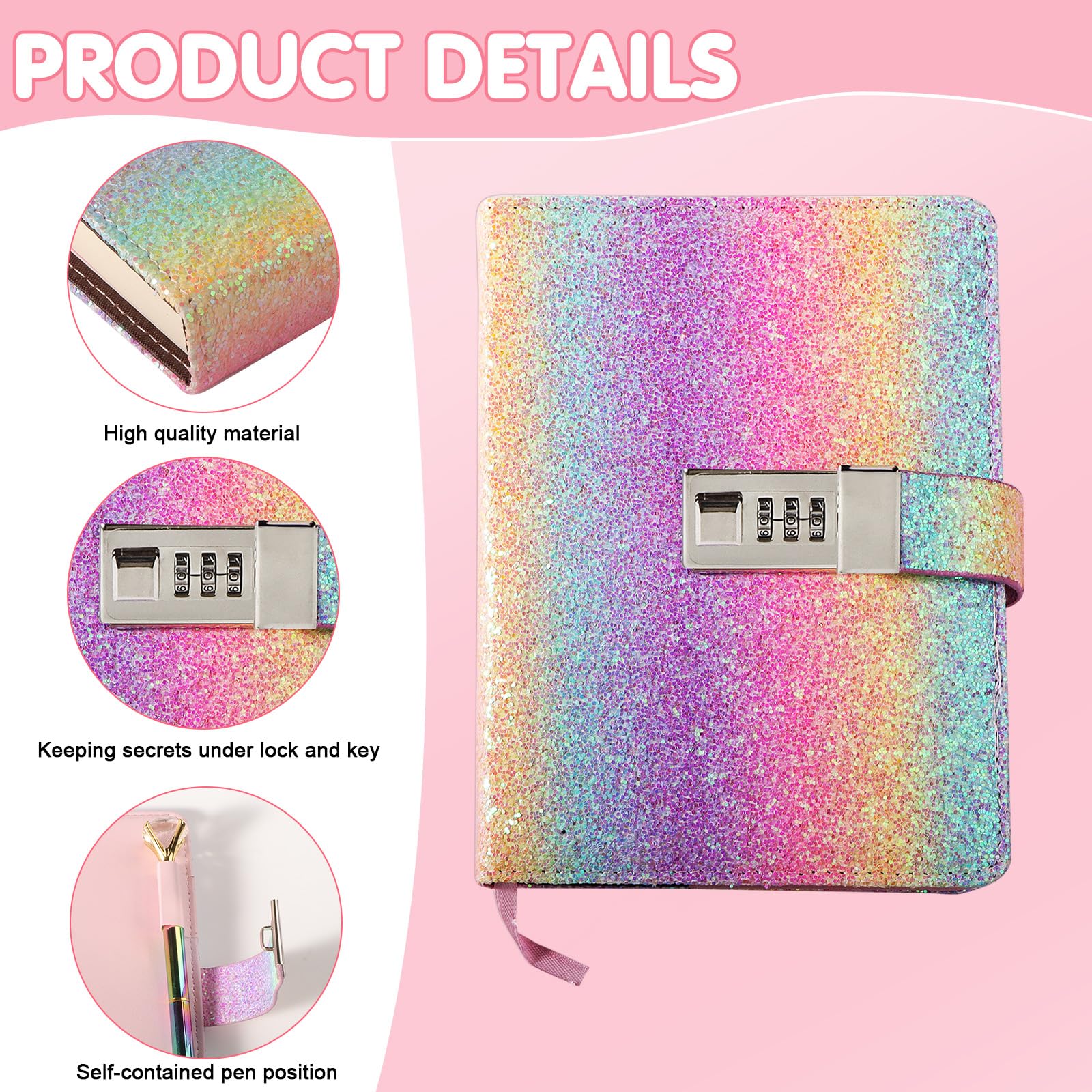 Diario con candado para niñas 7 8 9 10 11 12 13 años, Diario Secreto Niña con codigo para niña adolescentes de 7 a 14 años, Cuaderno Niñas Estuche Pegatinas Bolígrafo Pulsera