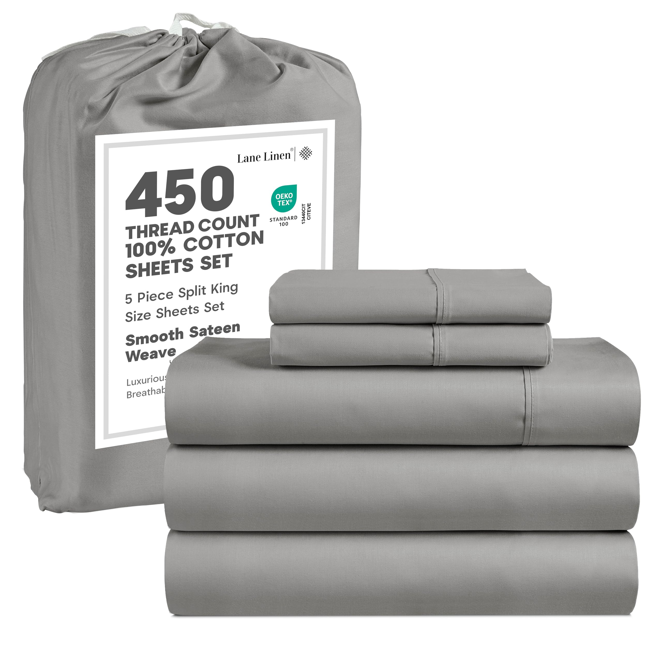 Lane Linen 100% Cotton Bed Sheets – 450 Thread Count Cooling Sheets Queen, Durable Daily Use Bedding, Value Comfort for Nightly Rest, Hotel Sateen Finish, Snug Fit 15" Deep Pocket Fitted Sheet – Taupe — view 53