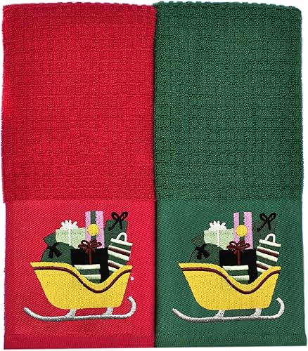 DAN RIVER Lujosas toallas decorativas de 100% algodón hilado, juego de 2, toalla de cocina con diseño bordado festivo de 16 x 26 pulgadas, ideal