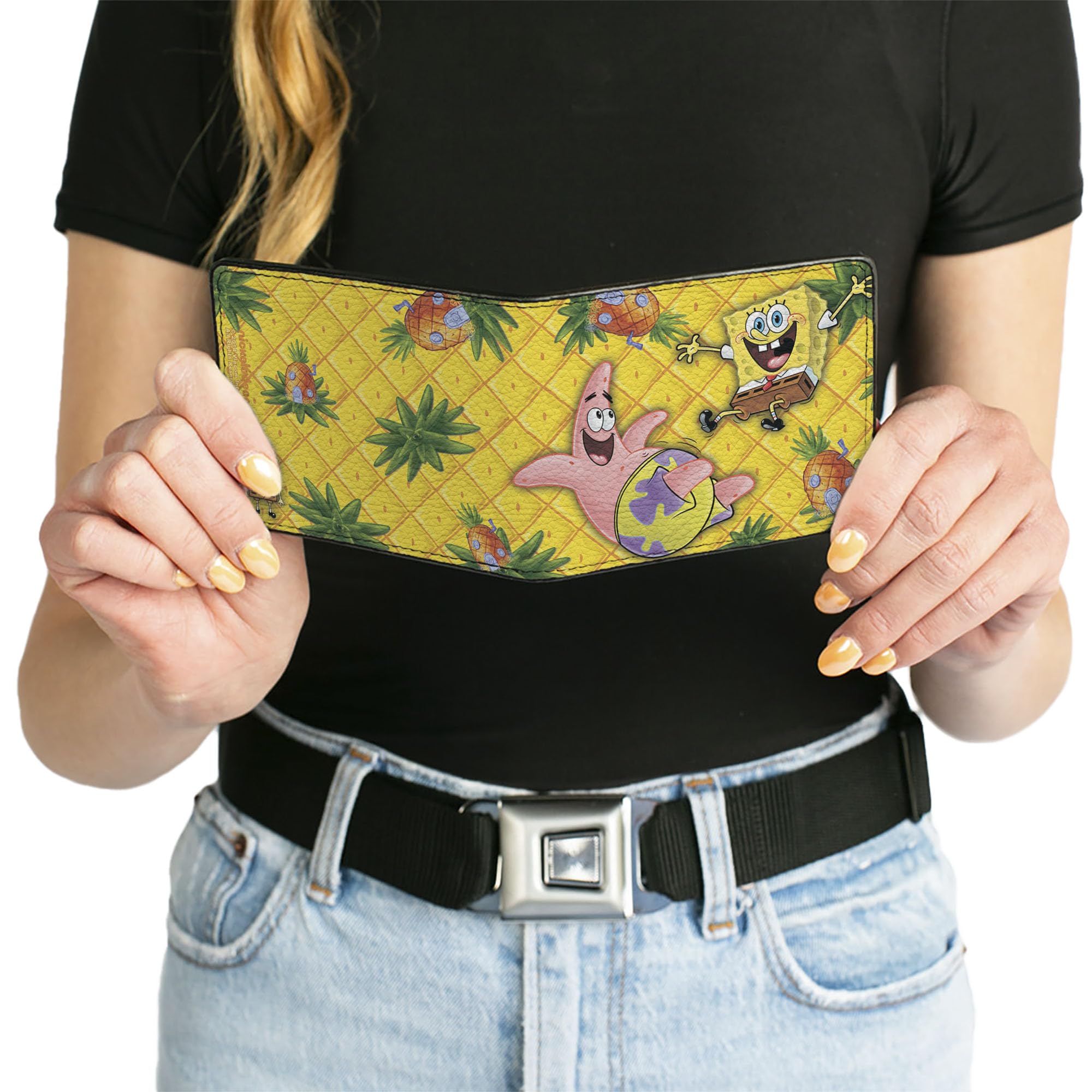 Buckle-Down Men's Bifold Wallet - Spongebob Squarepants Design, Vegan Leather, 4" X 3.5"