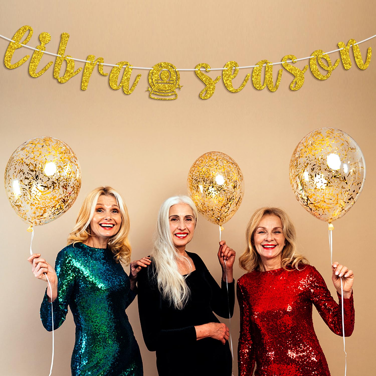 Big Libra Energy Birthday Banner - Gold Glitter, Pre-Strung Zodiac Party Decor