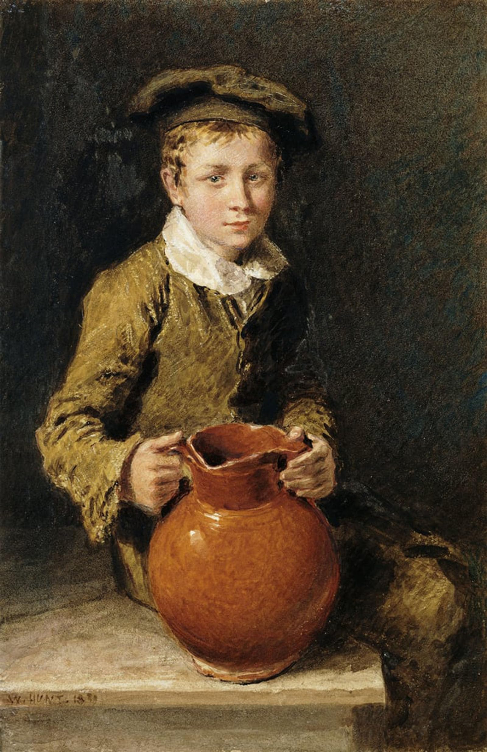 ARTXLXXBN Famous Painting Canvas Artwork Graffiti Print a Boy Seated on a Bench with a Pitcher by William Henry Hunt Portrait Canvas Image for Home Decor 60x90cm