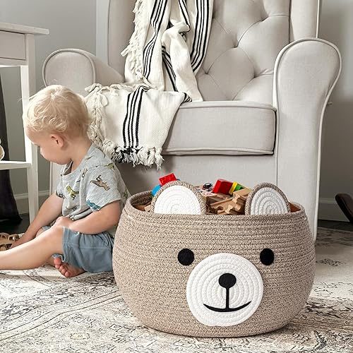 Miniatura 53 de CherryNow Cesta de bebé para guardería, cestas de regalo de oso para niños, cesta de baby shower con asas, cestas pequeñas de animales lindos