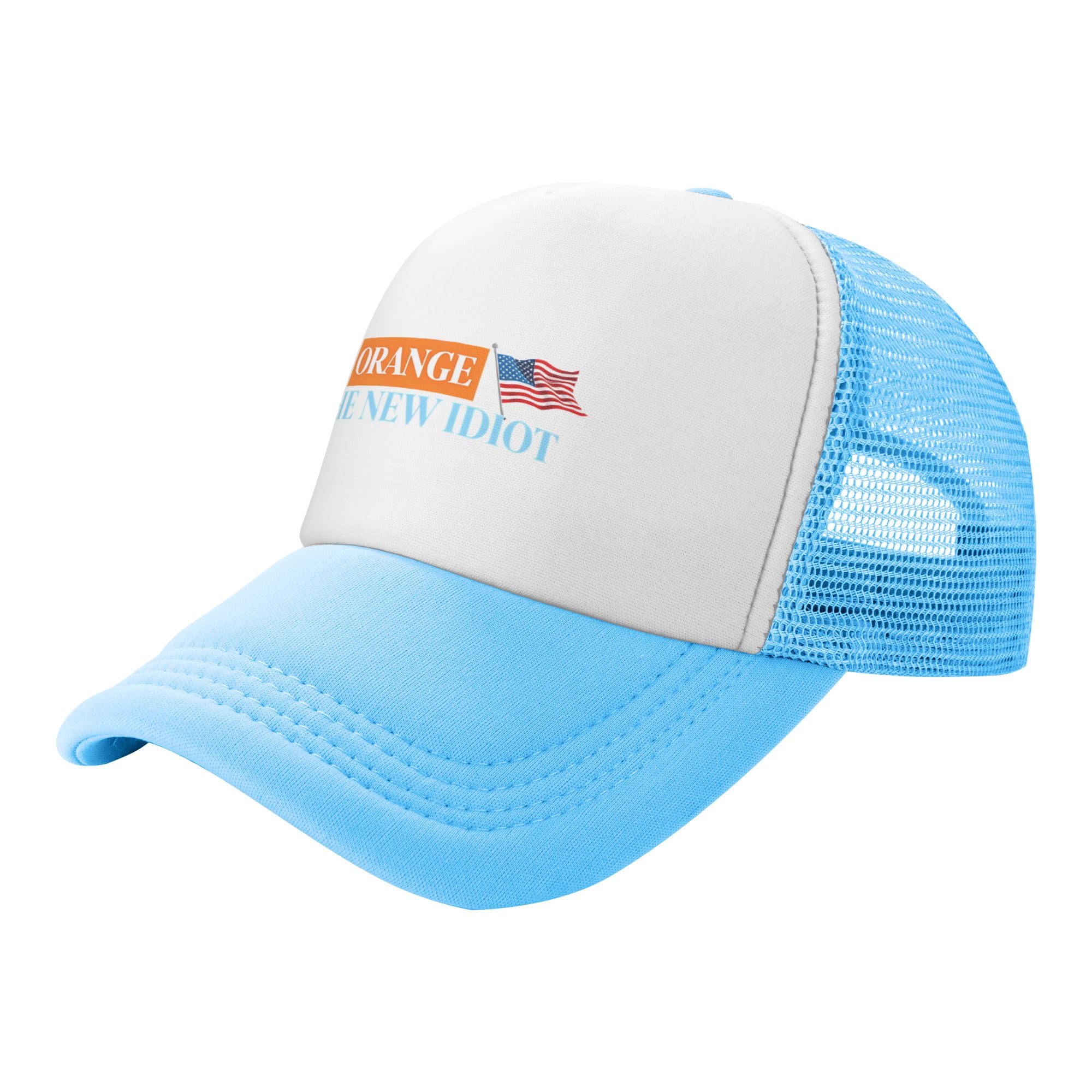 Vetrova Orange is The New Idiot Trucker Hat Anti 47 President Baseball Cap Mesh Back Adjustable Hats for Kids - Sky Blue
