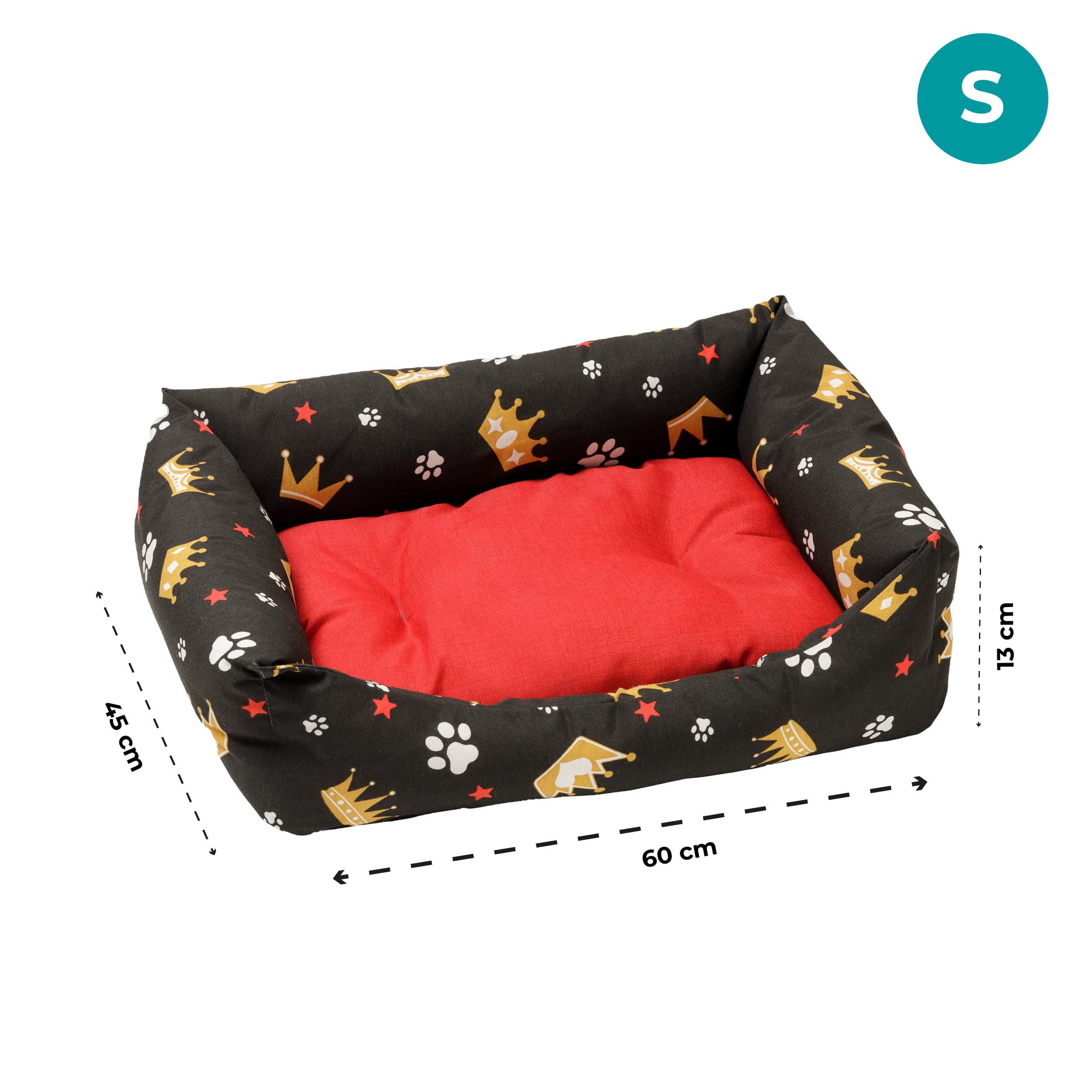 Baroni Home Cuccia per Cane in tessuto Taglia, Morbido Divano per Cani, Comodo, per Camera da Letto Salotto Corridoio, Lavabile (60x70 cm, Rosso e Nero con Corone)