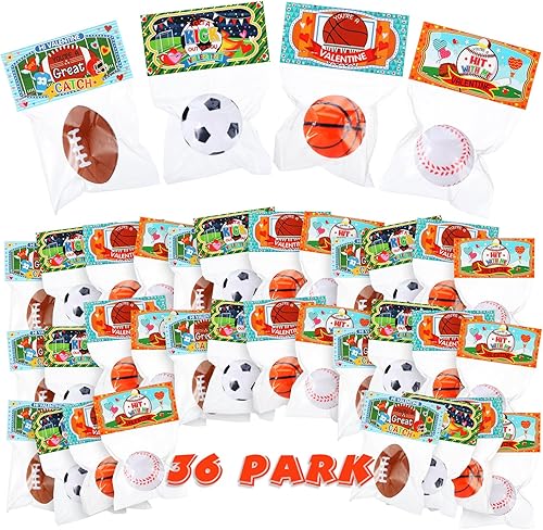 36 tarjetas de regalo para el día de San Valentín con pelota deportiva de estrés, mini espuma de béisbol, fútbol, baloncesto, fútbol, pelota de