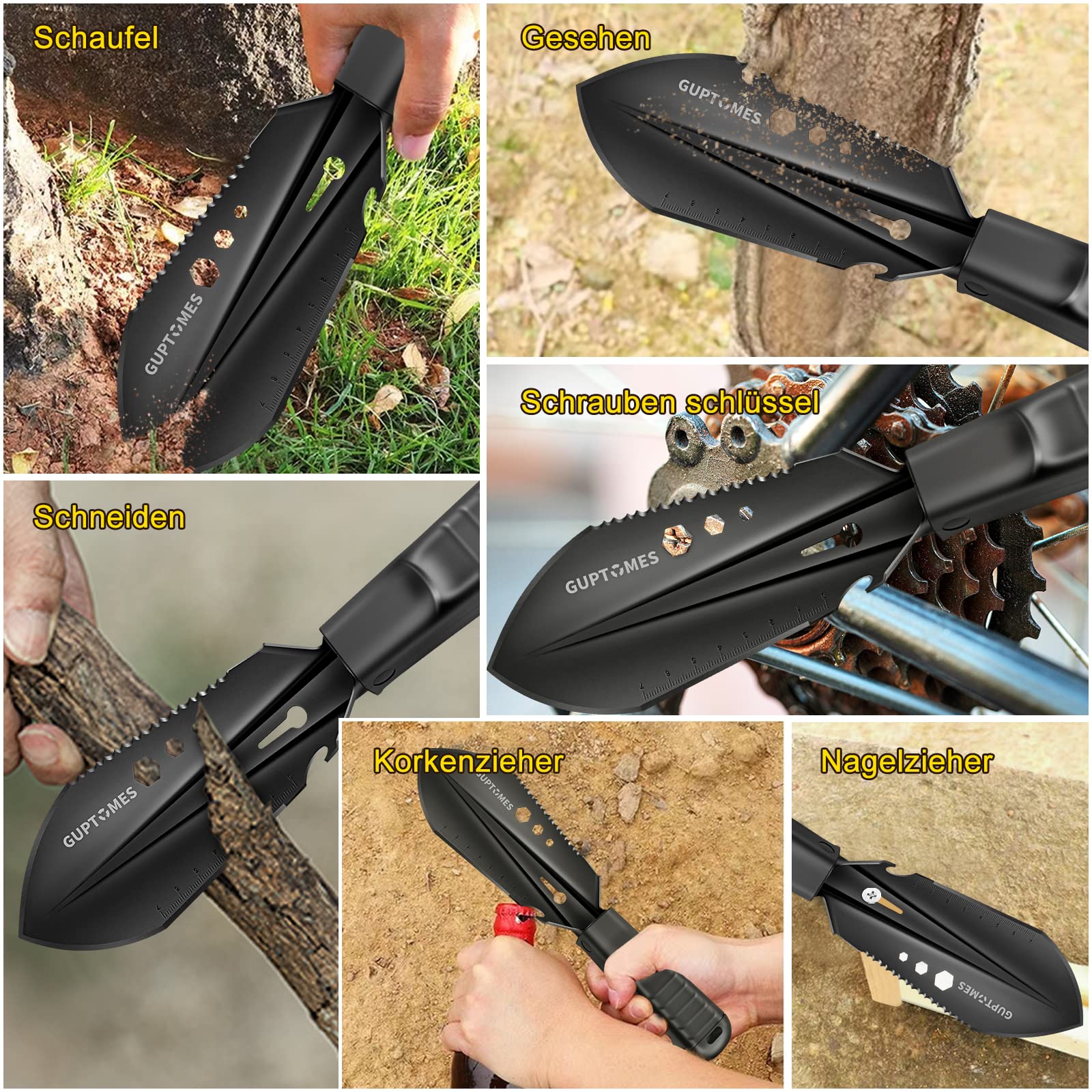 Pala de camping 8 en 1, multiherramienta de acero inoxidable, para camping, accesorios, antideslizante, pala de jardín, pala militar, senderismo, pala de supervivencia, pala para exteriores