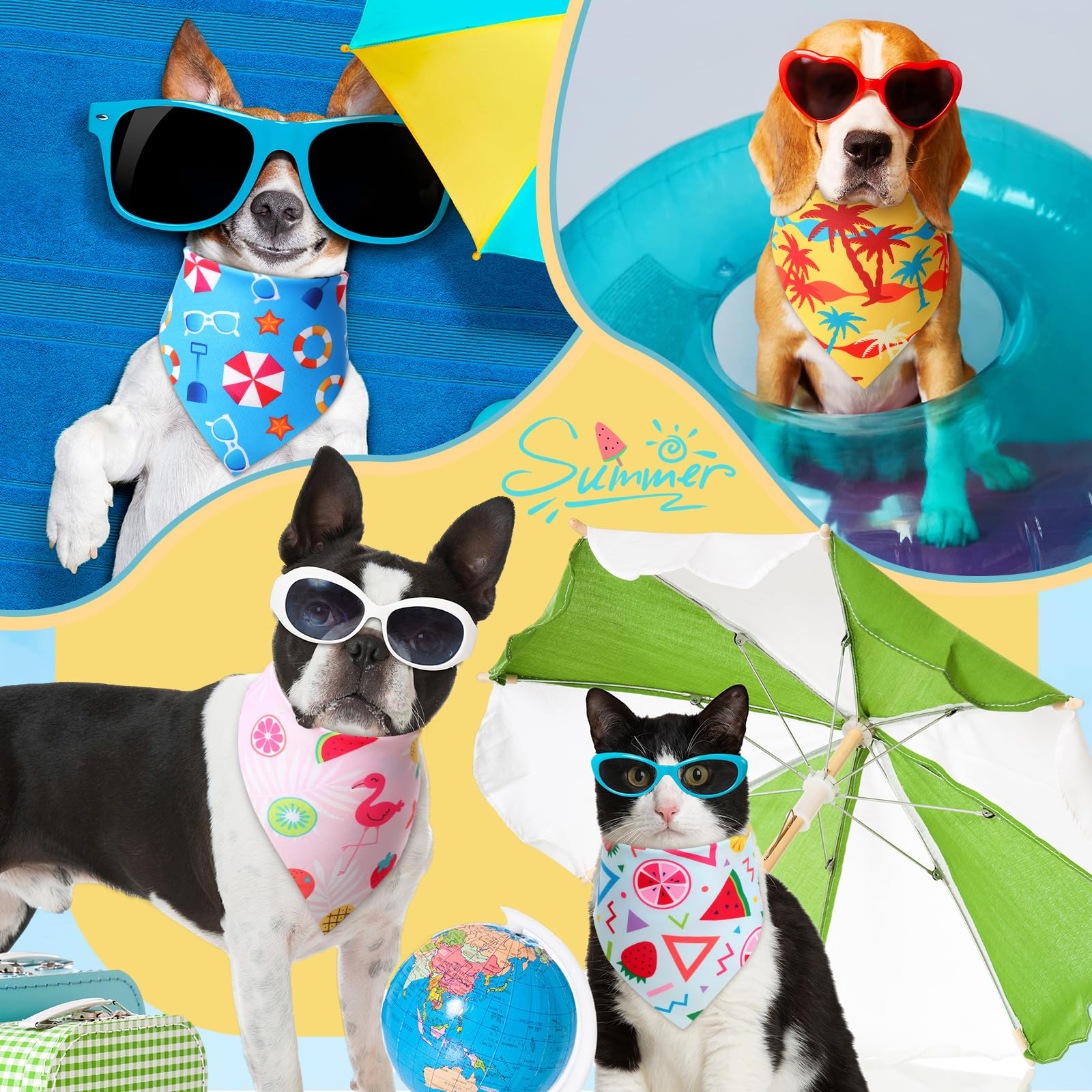 Preboun Lot de 200 bandanas d'été hawaïens en vrac pour chien – Ensemble de foulards à fruits pour chiots d'été de petite, moyenne et grande taille (63,5 x 43,2 cm, 17,8 x 43,2 cm)