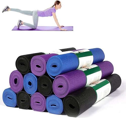 12 alfombrillas de yoga a granel de 68 x 24 x 0.12 pulgadas, alfombrillas de ejercicio antideslizantes para mujeres y hombres, entrenamiento en