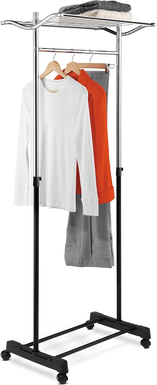 HoneyCanDo GAR01173 Heavy Duty Rolling Garment Rack with Top Shelf