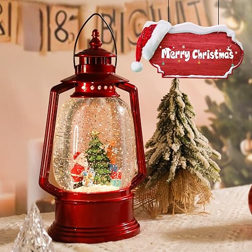 Miniatura 2 de MUMTOP Linterna de globo de nieve de Navidad, linterna de Papá Noel, globo de nieve con caja de música y alimentado por USB y funciona con pilas,