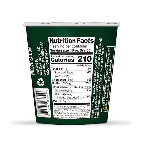 Vista 7 de Wild Zora Sopa de fideos Vermicelli, taza instantánea de aperitivo de sopa con fideos de vidrio de batata, sin gluten, hecha con ingredientes