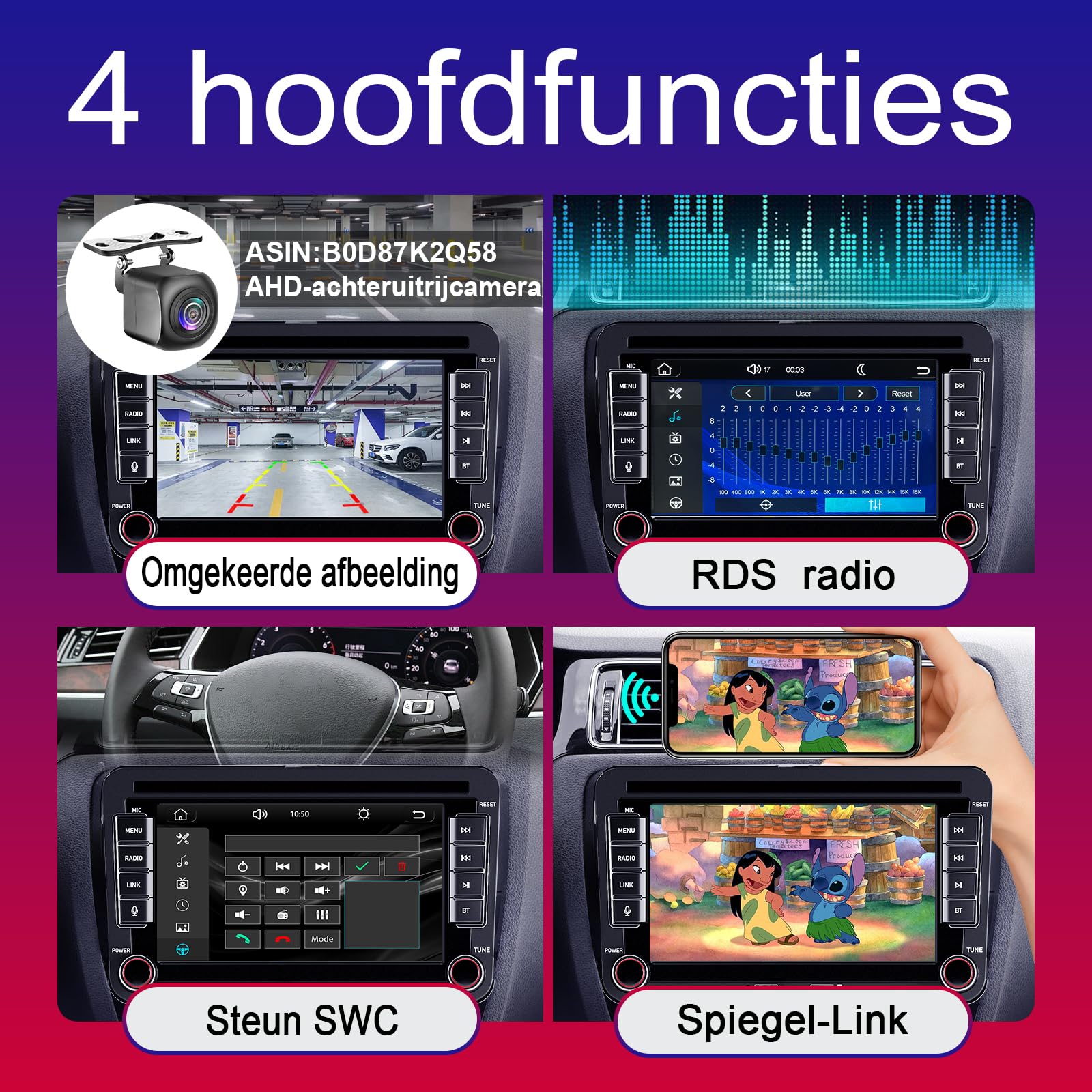 Adecuado para VW Golf 5/6, Polo, T5, Toucan, Skoda, Passat, Jetta, Caddy, CC, Touran. Autoradio 7" táctil con CarPlay/Android Auto, Bluetooth/FM/USB/Am/DSP/RDS y Alta Potencia.