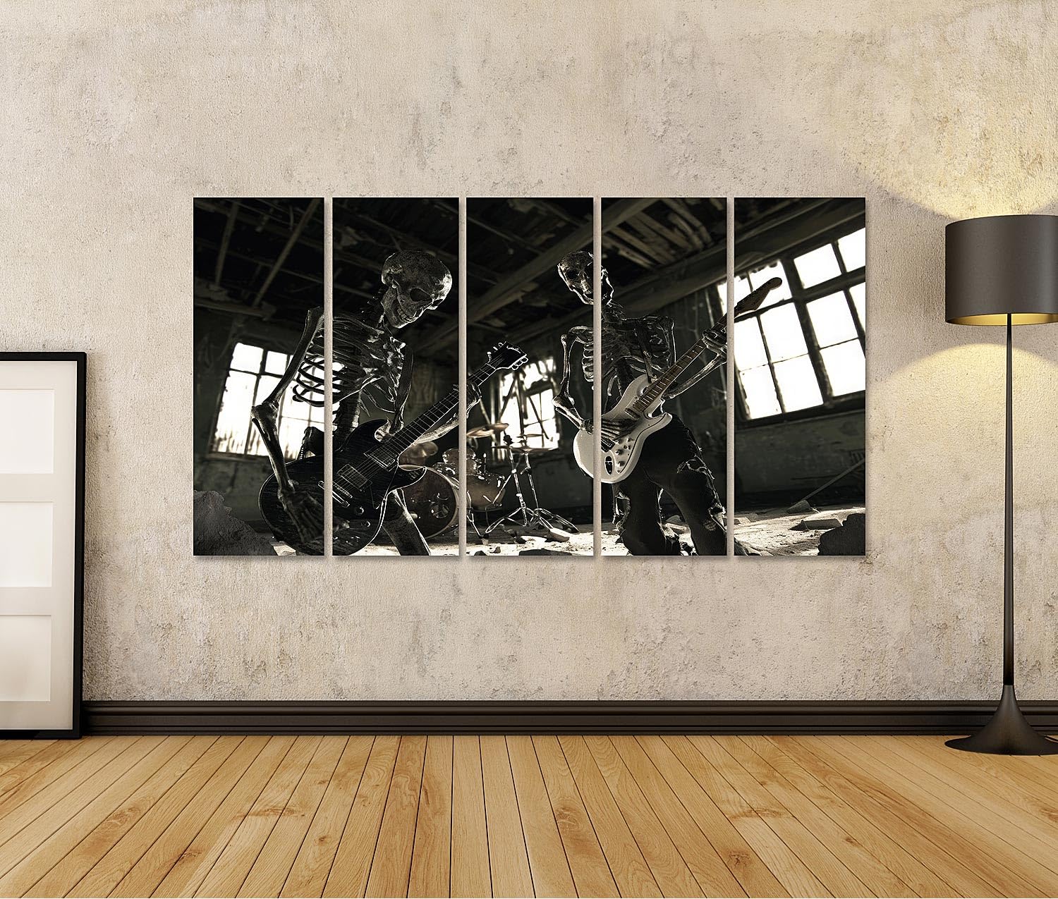 islandburner Immagine su tela scheletri giocare nastro in una fabbrica abbandonata per soggiorno alternativa negozio di musica immagini murali poster