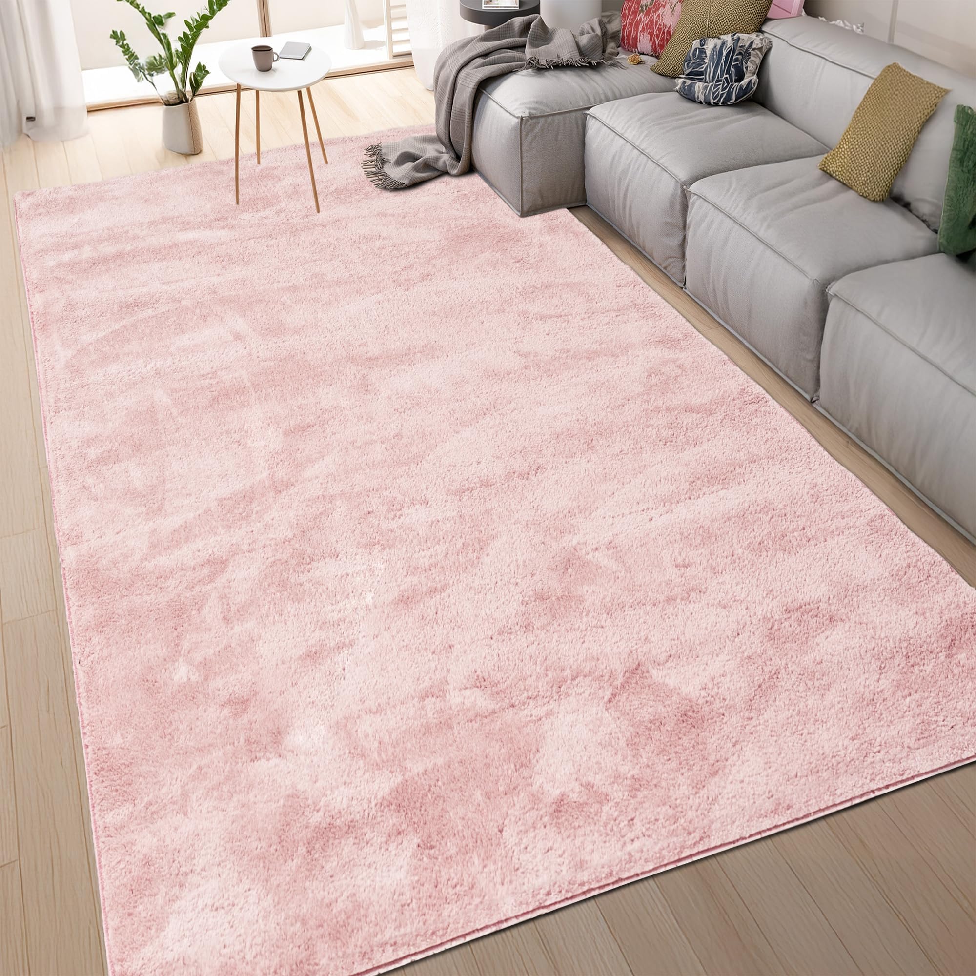 homeart Area Rugs – Soft, Short Pile Monochrome Carpets - Anti-Slip Backing, Machine Washable, Modern Fluffy Rugs for Living Room, Bedroom, Kitchen, Enterance - Pink, 200x290 cm
