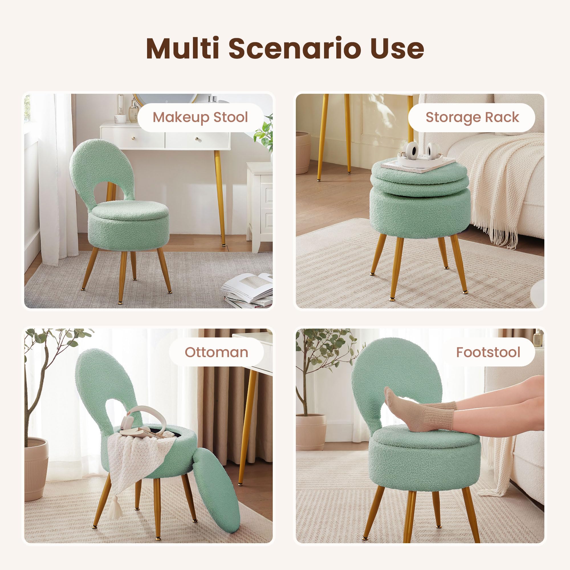 Vanity Ottoman Vanity Stool With Storage And Backrest, Folding