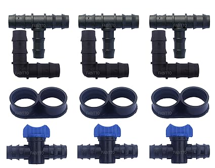 FABITTO Drip Irrigation Pipe 16mm Accessories Connectors (Tee Tap Elbow End Cap) Joiners 40s Pack.