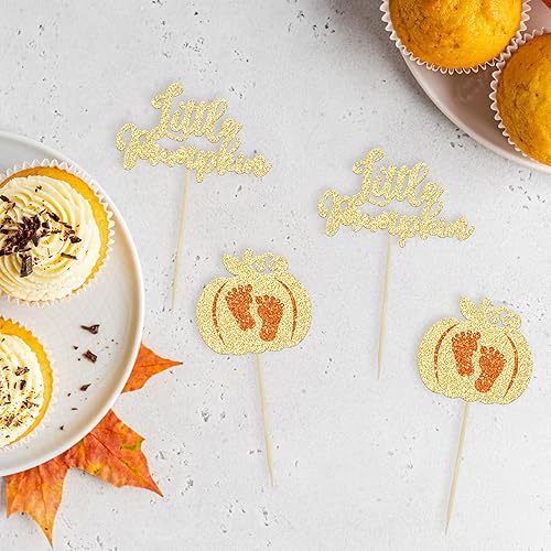 Miniatura 3 de 24 adornos para cupcakes de calabaza con purpurina para cupcakes, calabazas pequeñas, decoraciones de baby shower, temática de cosecha de otoño,
