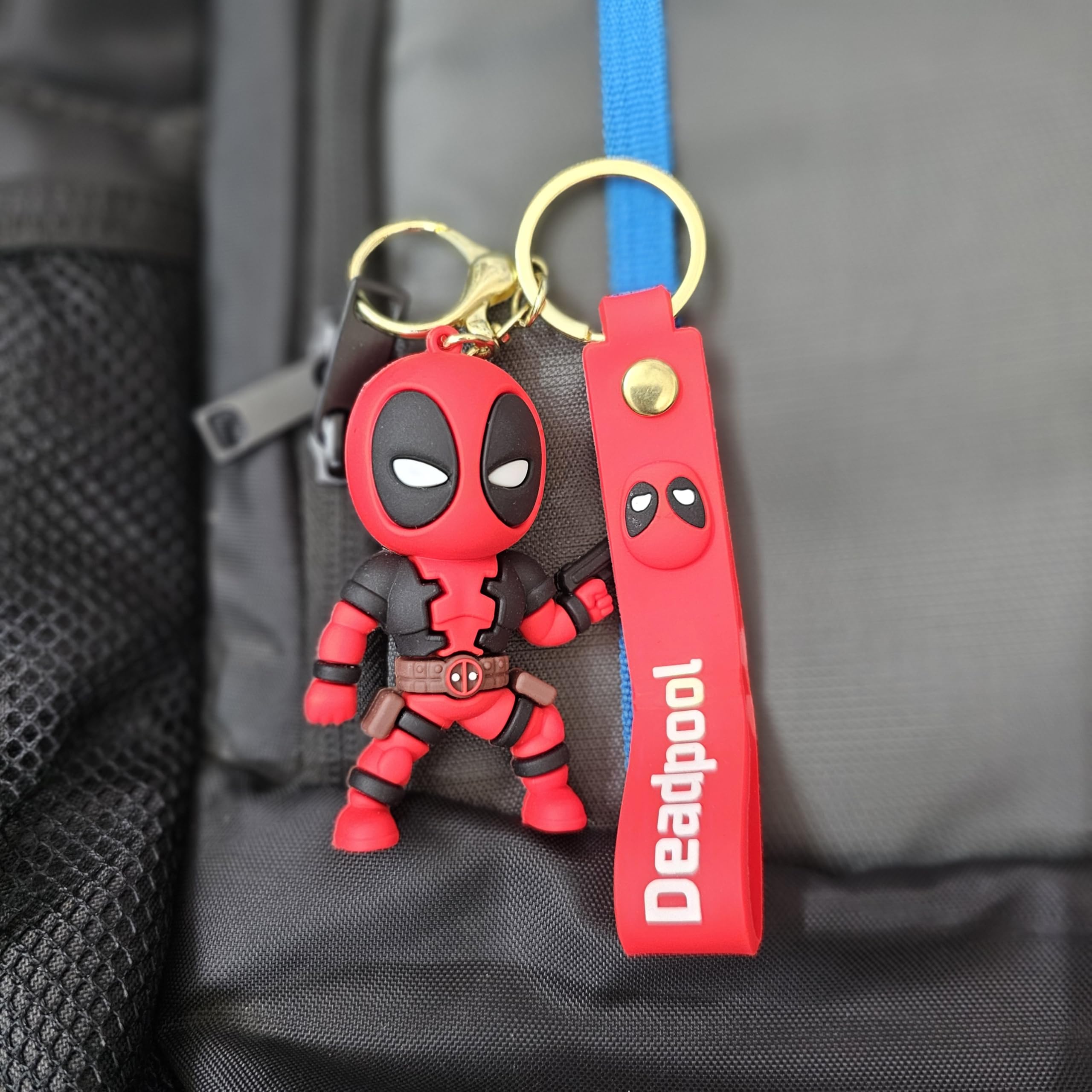 90's kids Keychain, Red and Black PVC Figure, Character Design with Strap, Superhero Fan Merchandise-picture-51