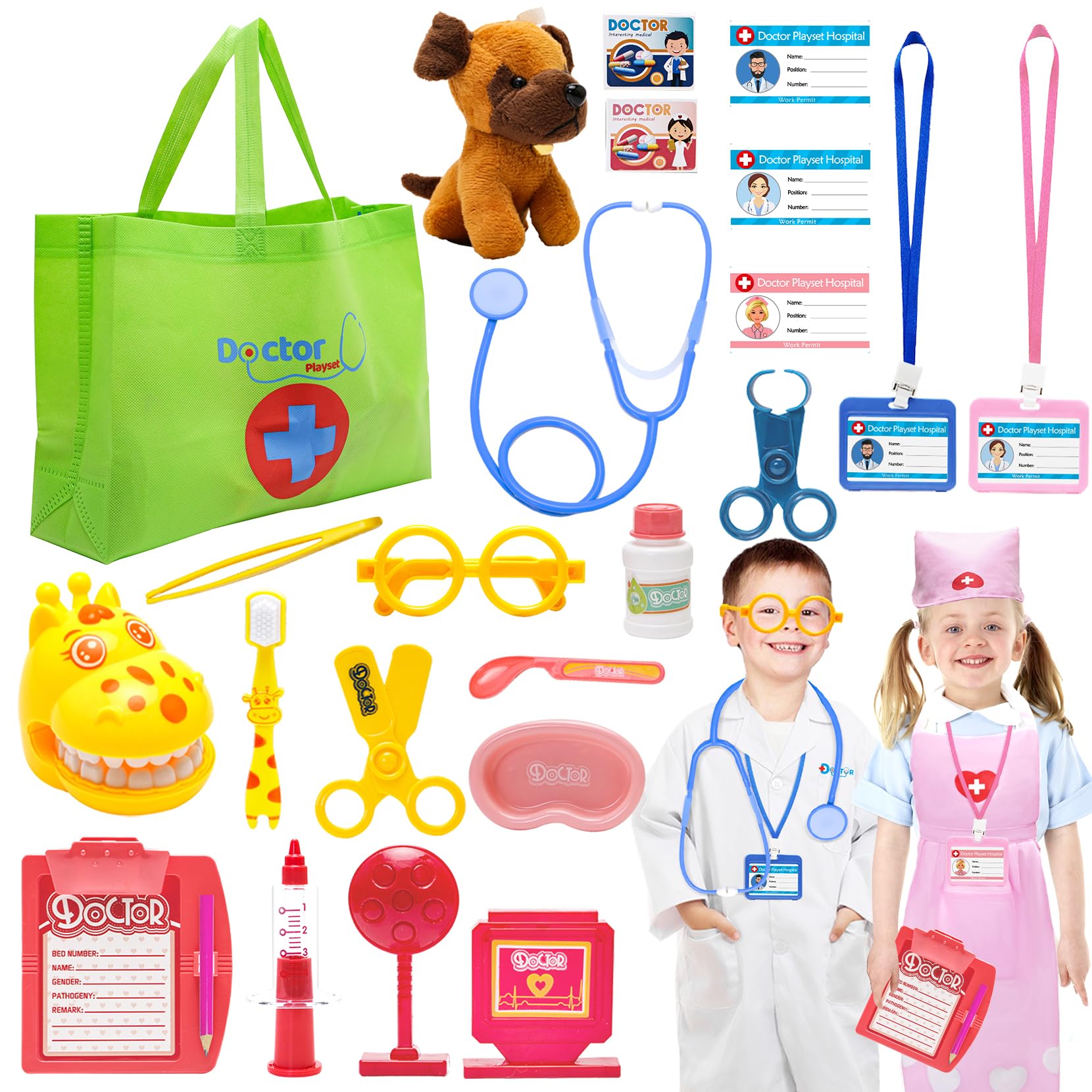 Photo 1 of Doctor Costume for Kids Dress Up Clothes for Girls 4-6,Doctor Scientist Lab Coat Nurse Scrubs for Role Play,Doctor Kit for Toddlers 3-5,Pretend Play Christmas-Birthday-Party Gift Ideas