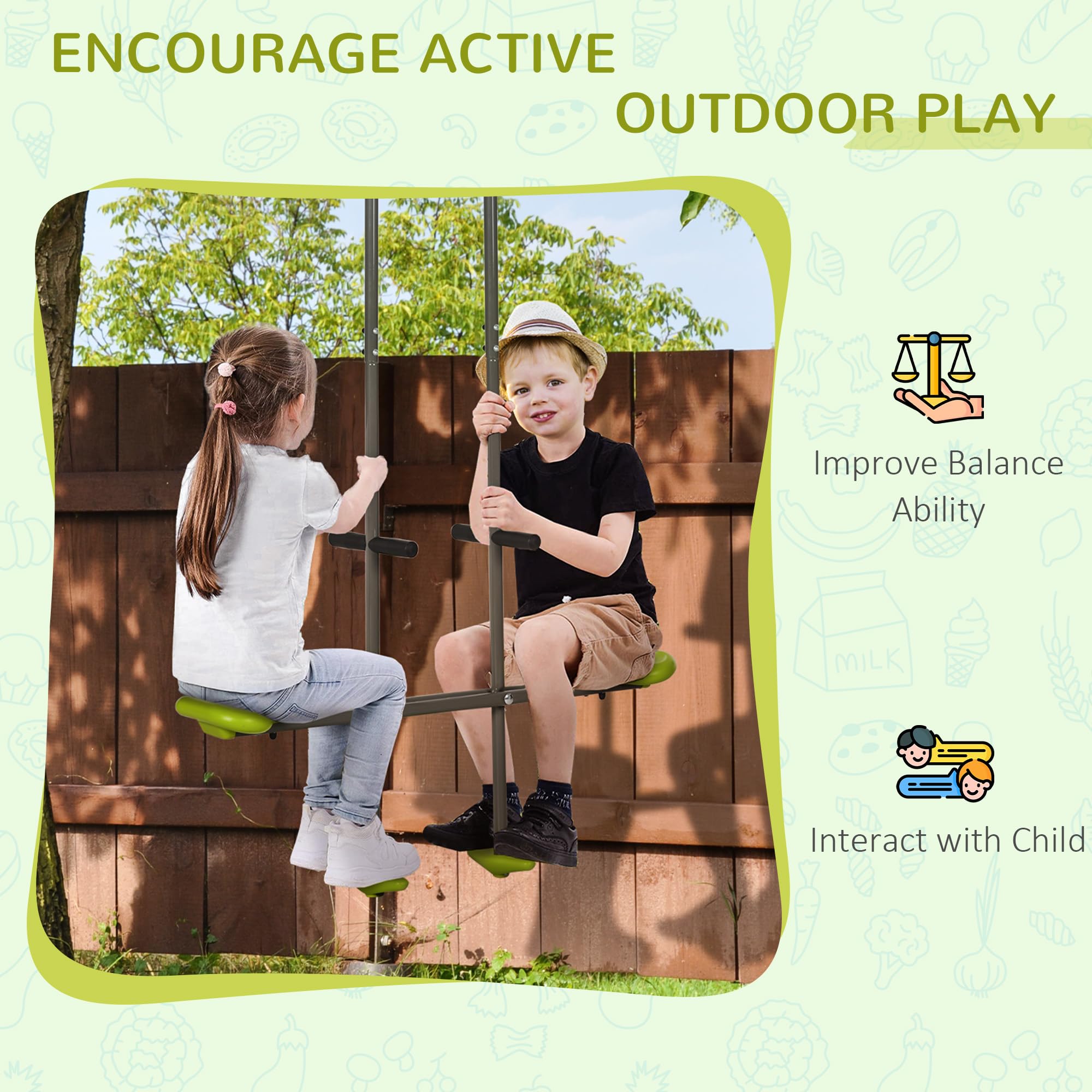 Outsunny Altalena faccia a faccia per palestra da gioco, Verde | Altalena doppia per bambini 3-6 anni, acciaio e plastica