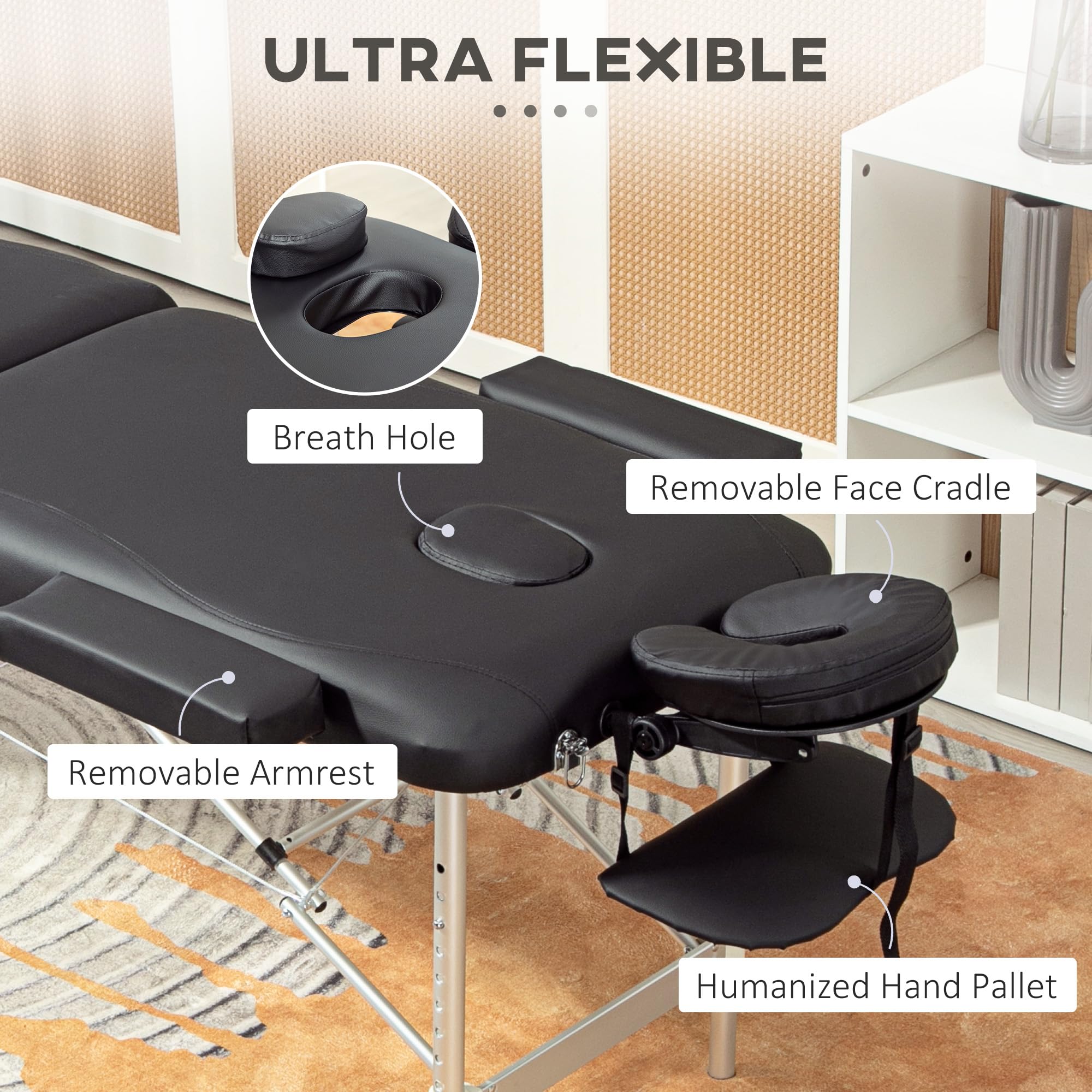 HOMCOM Table de Massage Pliante 215x81x61-84 cm Noir