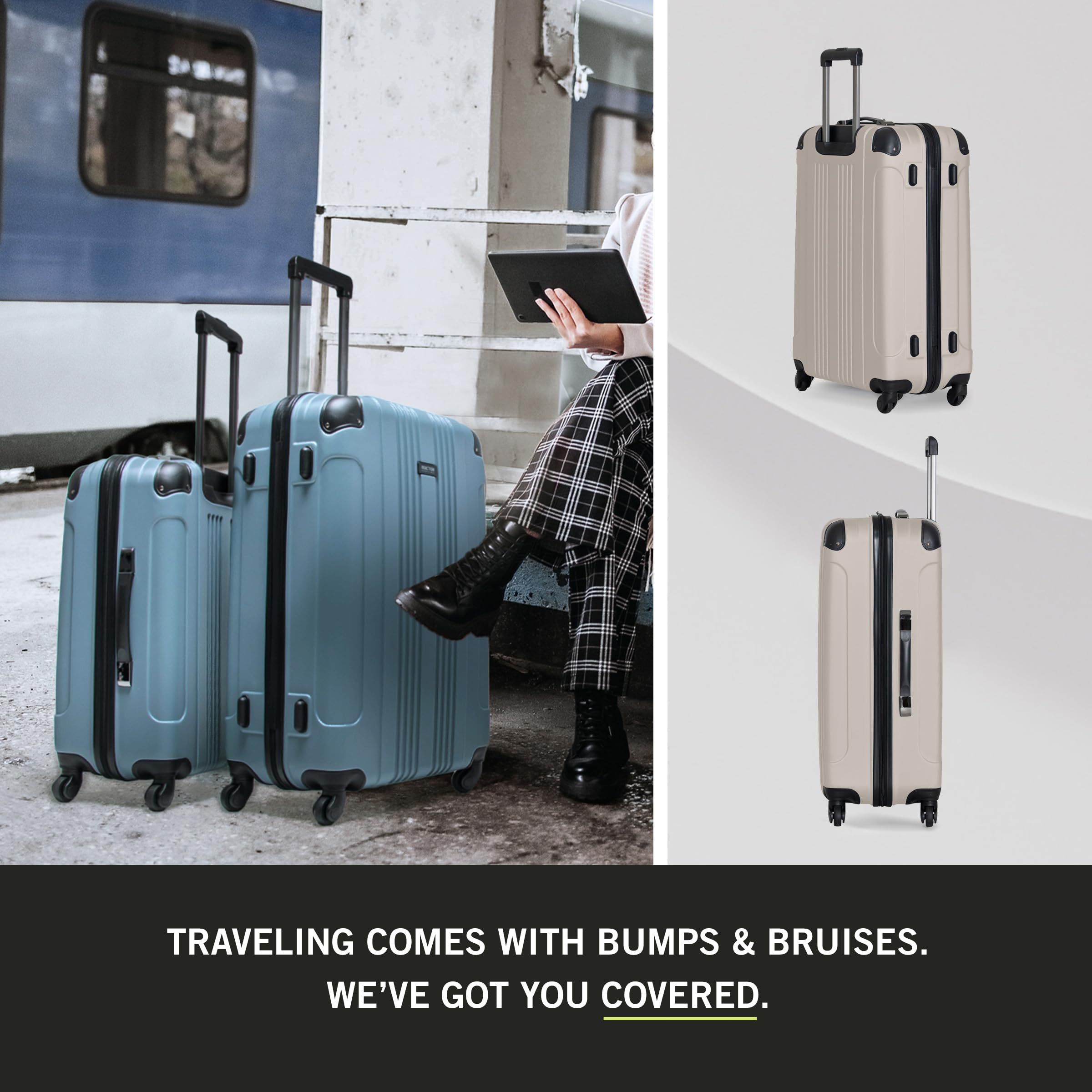 Kenneth Cole REACTION Out of Bounds Lightweight Hardshell 4-Wheel Spinner Luggage, Mushroom, 28-Inch Carry On