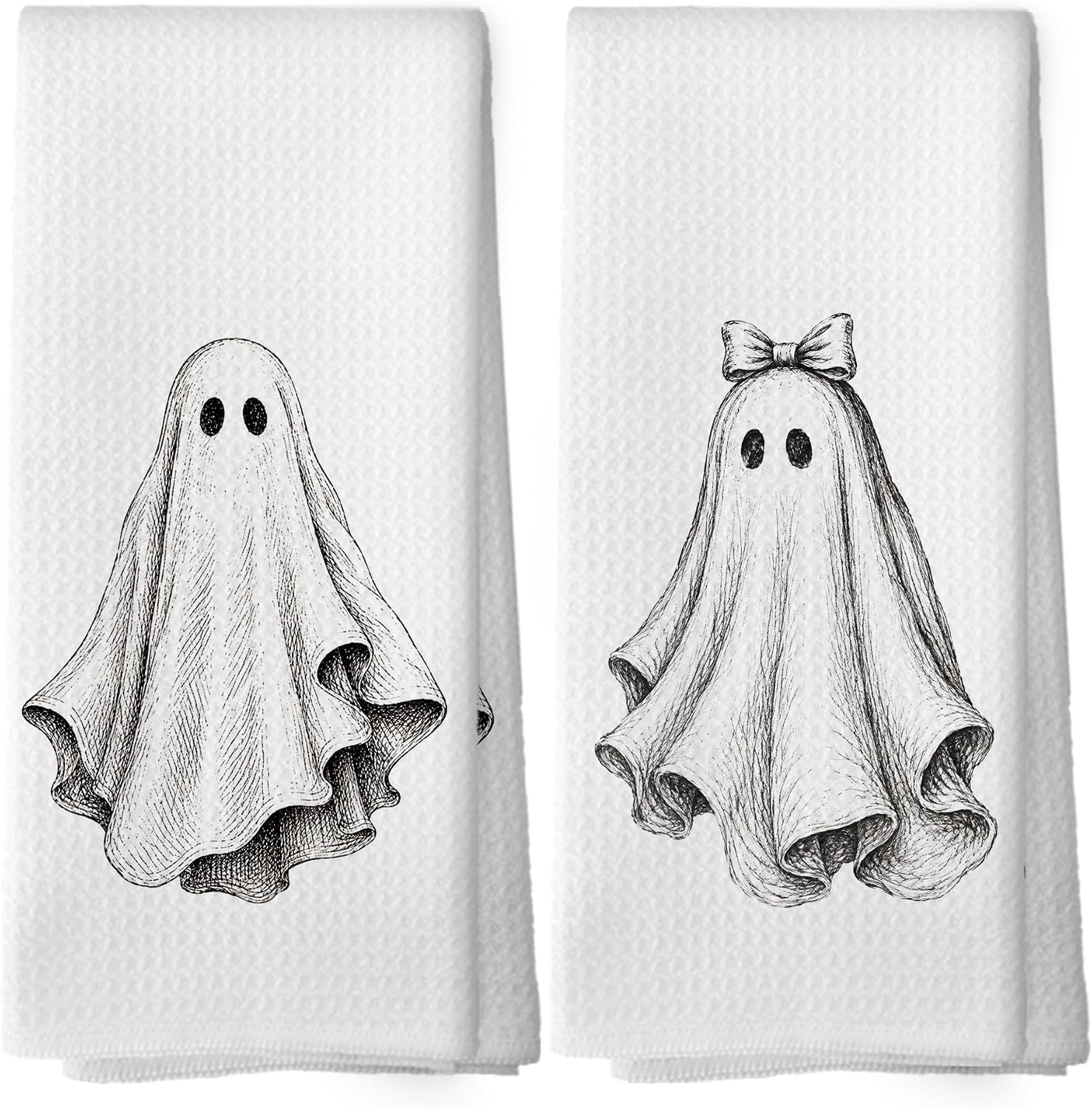 Black and White Halloween Ghost Kitchen Dish Towels 16x24inch,Set of 2