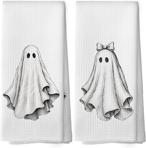 XPH Black and White Halloween Ghost Kitchen Dish Towels 16x2