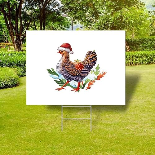 Miniatura 3 de Yard Signs Christmas Santa Farm Chicken Rooster Custom Yard Signs with Stakes Chicken Wearing Christmas Hat Farm Animal Lovers Outdoor Lawn Sign