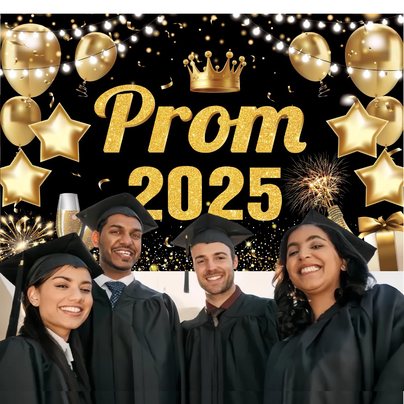 Large Graduation Decorations Prom Banner 2025, Class of 2025 Black and Gold Graduation Backdrop - Image 2