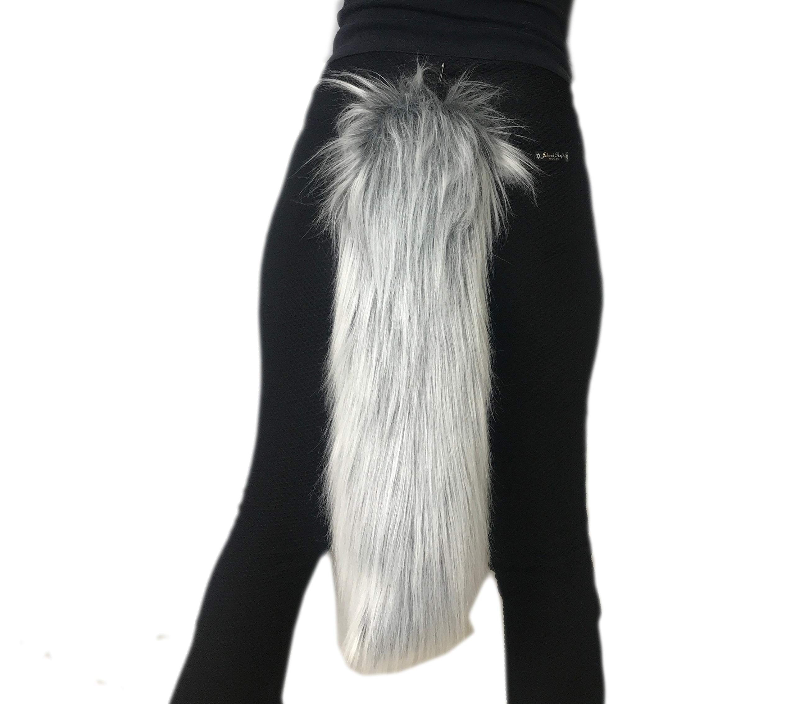 Long Faux Fur Animal Luxury Tail, Cosplay, Anime Lover, Costume Dress Up Pet Play Furry Super Soft Accessory (20", Gray Frost)