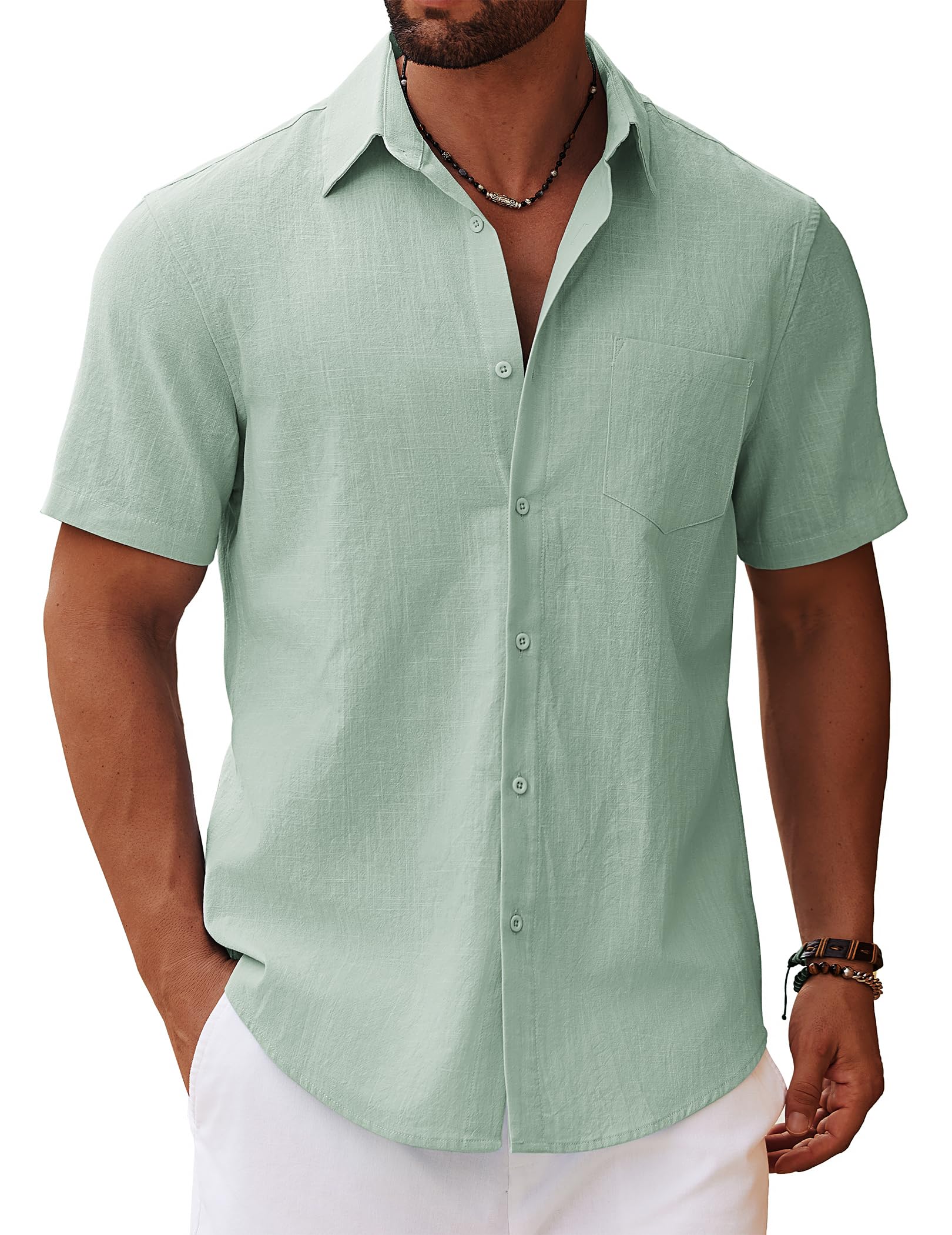 COOFANDY Men's Short Sleeve Lightweight Summer Shirt Short Sleeve Shirt with Chest Pocket Casual Shirt Beach Shirt Casual Holiday