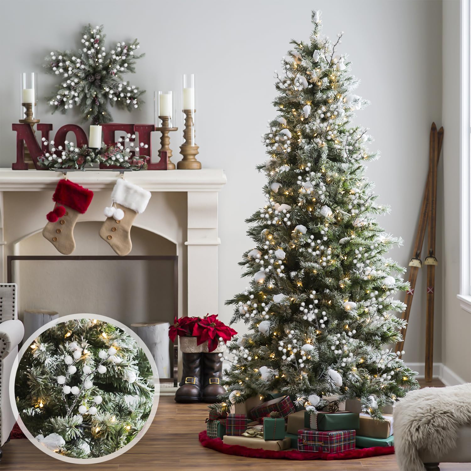 16 Tiges De Baies De Houx Artificielles Enneigées 22,9 Cm - Déco Noël Hiver, Couronnes, DIY